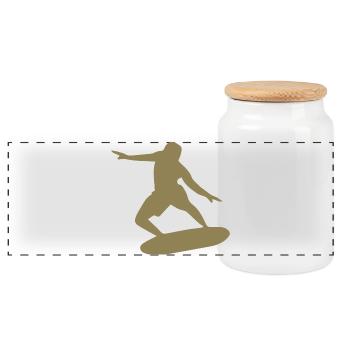 Surfer Silhouette Wellenreiten minimalistisch - Panorama Keksdose mit Holzdeckel - Weiß - Vorne