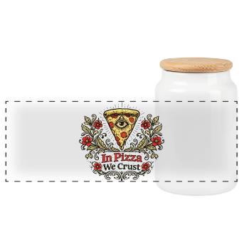 In Pizza We Crust Floral Crest - Panoramic Cookie Jar with Wooden Lid - white - Front