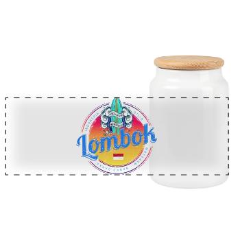 Lombok Sunset Retro Surfboard Indonesia - Panoramic Cookie Jar with Wooden Lid - white - Front