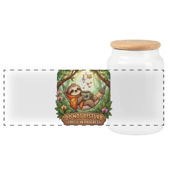 Paresseux Douillet avec Café et Design Ne Pas Déranger - Boîte à biscuits avec couvercle en bois - blanc - Devant