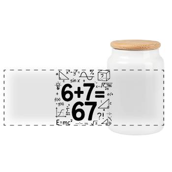 Six Seven 67 Meme 6+7=67 Italian Brainrot Humor - Panoramic Cookie Jar with Wooden Lid - white - Front