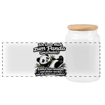 Panda Umschulung Lustig Spruch Cartoon - Panorama Keksdose mit Holzdeckel - Weiß - Vorne