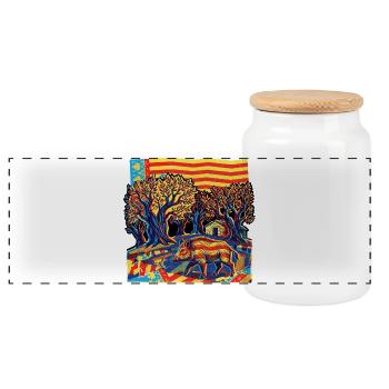 Hunter Olives Flag Valencia Wild Boar - Panoramic Cookie Jar with Wooden Lid - white - Front