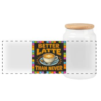 Better Latte Than Never - Panoramic Cookie Jar with Wooden Lid - white - Front