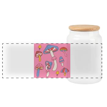 Retro Mushroom Pattern – Psychedelic 70s Design - Panorama Keksdose mit Holzdeckel - Weiß - Vorne