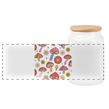 Retro Mushroom Flower Pattern 70s Design - Panorama Keksdose mit Holzdeckel - Weiß - Vorne