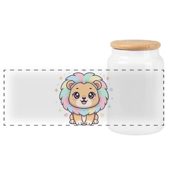Lion pastel avec crinière arc-en-ciel - Boîte à biscuits avec couvercle en bois - blanc - Devant