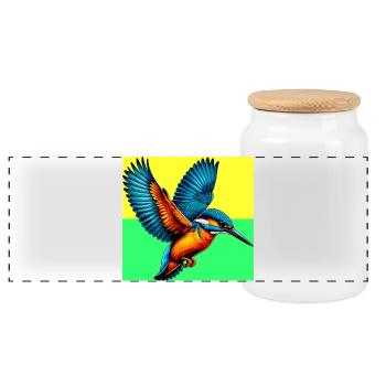 kingfisher - Panoramic Cookie Jar with Wooden Lid - white - Front