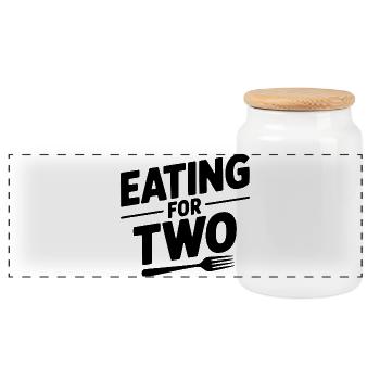 Eating for Two - Panoramic Cookie Jar with Wooden Lid - white - Front