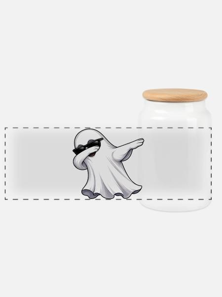 Dabbing Ghost - Panoramic Cookie Jar with Wooden Lid - white