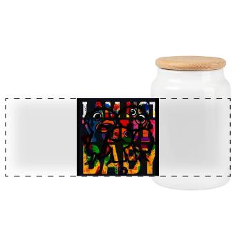 Colorful Geometric Portrait - Panoramic Cookie Jar with Wooden Lid - white - Front