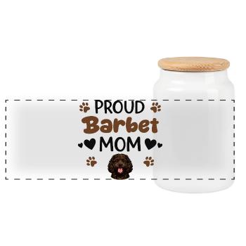 Proud French Water Dog Mother, Barbet - Panoramic Cookie Jar with Wooden Lid - white - Front