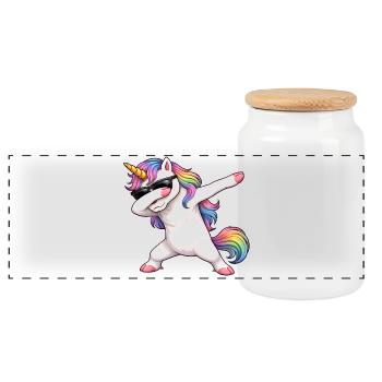 Dabbing Einhorn - Panorama Keksdose mit Holzdeckel - Weiß - Vorne