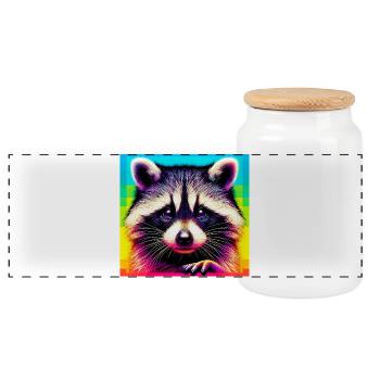 Waschbär - Panorama Keksdose mit Holzdeckel - Weiß - Vorne