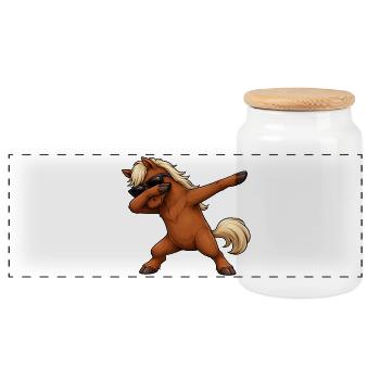 Dabbing Horse - Panoramic Cookie Jar with Wooden Lid - white - Front
