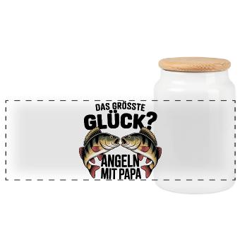 Angeln mit Papa - Panorama Keksdose mit Holzdeckel - Weiß - Vorne