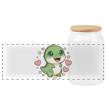 Little dinosaur with a star heart - Panoramic Cookie Jar with Wooden Lid - white - Front