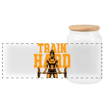 Train Hard – Fitness Motivation - Panoramic Cookie Jar with Wooden Lid - white - Front