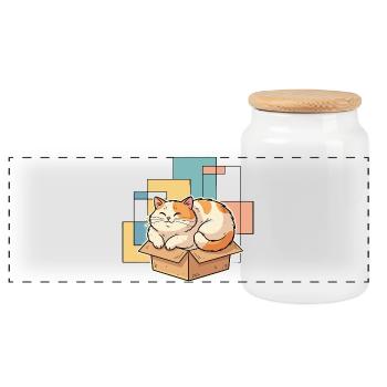 Cat happiness in a box - Panoramic Cookie Jar with Wooden Lid - white - Front