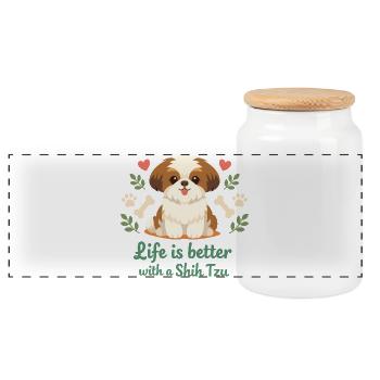 Life Is Better With A Shih Tzu Cute Dog Lover - Panoramic Cookie Jar with Wooden Lid - white - Front