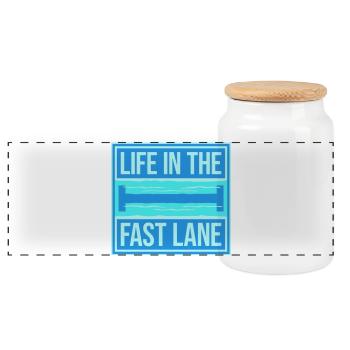 Life In The Fast Lane Float Funny Pool Saying - Panoramic Cookie Jar with Wooden Lid - white - Front