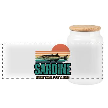 Retro Sardine – Sardinen lustig - Panorama Keksdose mit Holzdeckel - Weiß - Vorne