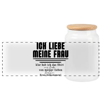 Ich liebe meine Frau – klar hab ich das Shirt  - Panorama Keksdose mit Holzdeckel - Weiß - Vorne