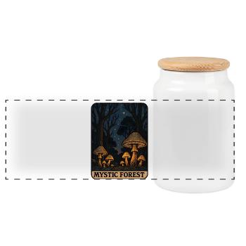 Mystical Forest of Glowing Mushrooms - Panoramic Cookie Jar with Wooden Lid - white - Front