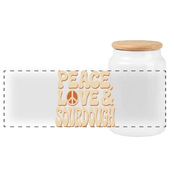 Peace Love Sourdough - Panoramic Cookie Jar with Wooden Lid - white - Front