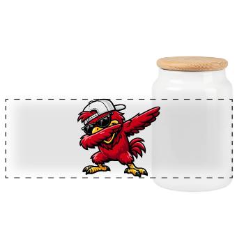 Dabbing Cardinal - Panoramic Cookie Jar with Wooden Lid - white - Front