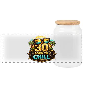30 Born to Chill Strand-Design - Panorama Keksdose mit Holzdeckel - Weiß - Vorne