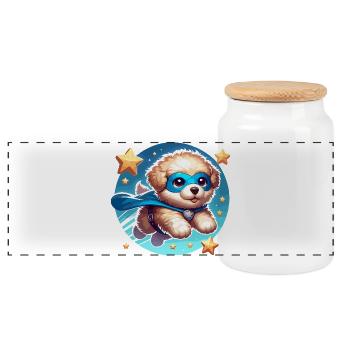 Hero Dog Superhero Doggy Super Puppy - Panoramic Cookie Jar with Wooden Lid - white - Front