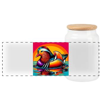 Mandarin duck - Panoramic Cookie Jar with Wooden Lid - white - Front