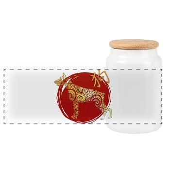 Dog Chinese Zodiac Horoscope - Panoramic Cookie Jar with Wooden Lid - white - Front