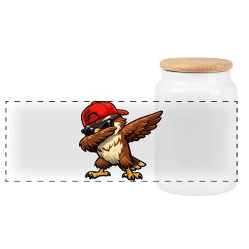 Dabbing Falcon - Panoramic Cookie Jar with Wooden Lid - white - Front