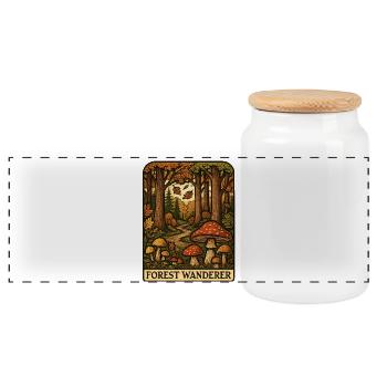 Forest Wanderer Mushroom Trail Autumn Forest - Panoramic Cookie Jar with Wooden Lid - white - Front