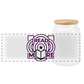 Read More Book Circles Emblem - Panoramic Cookie Jar with Wooden Lid - white - Front