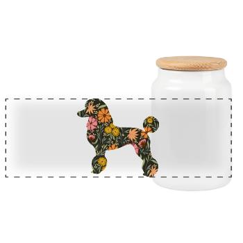Blumenpudel Hunde Silhouette - Panorama Keksdose mit Holzdeckel - Weiß - Vorne