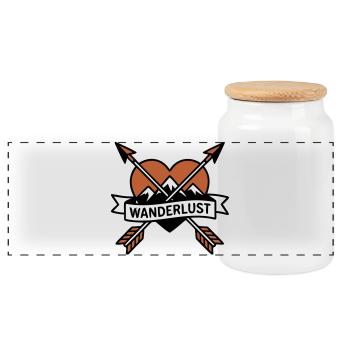 Heart Arrows Wanderlust Emblem - Panoramic Cookie Jar with Wooden Lid - white - Front