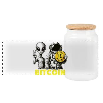 Bitcoin Alien Astronaut Crypto vers la Lune - Boîte à biscuits avec couvercle en bois - blanc - Devant
