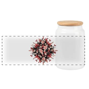 Rundes Blumenbouquet in Rot und Schwarz - Panorama Keksdose mit Holzdeckel - Weiß - Vorne