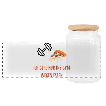 Pizza Slice Gym Spruch - Lustiger Gym/Essen Spruch - Panorama Keksdose mit Holzdeckel - Weiß - Vorne
