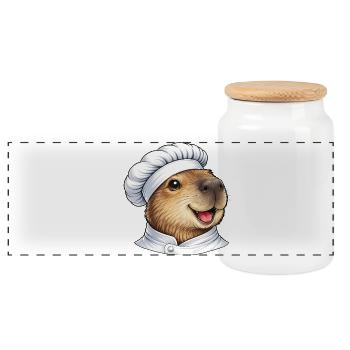Cute Capybara Chef Cartoon - Panoramic Cookie Jar with Wooden Lid - white - Front