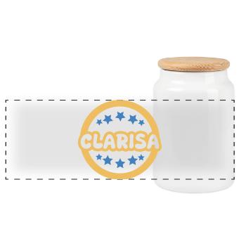 Clarisa als Geschenk - Panorama Keksdose mit Holzdeckel - Weiß - Vorne