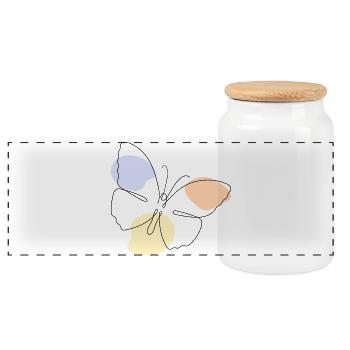 Minimal Butterfly Line Art Aesthetic Boho Shirt - Panoramic Cookie Jar with Wooden Lid - white - Front