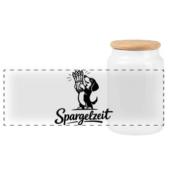 Spargel Essen Spargelzeit Saison Dackel - Panorama Keksdose mit Holzdeckel - Weiß - Vorne
