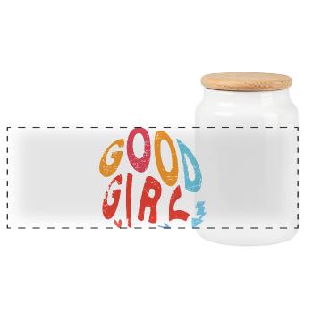 Good Girl - Panoramic Cookie Jar with Wooden Lid - white - Front