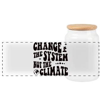 Change the system, not the climate - Panorama Keksdose mit Holzdeckel - Weiß - Vorne