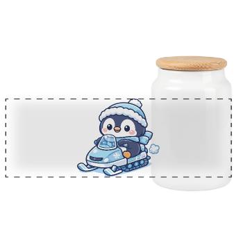 Penguin Snow Sled Magic - Panoramic Cookie Jar with Wooden Lid - white - Front