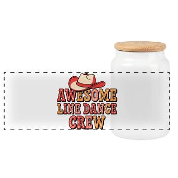Cowboy Line Dance Crew - Panoramic Cookie Jar with Wooden Lid - white - Front